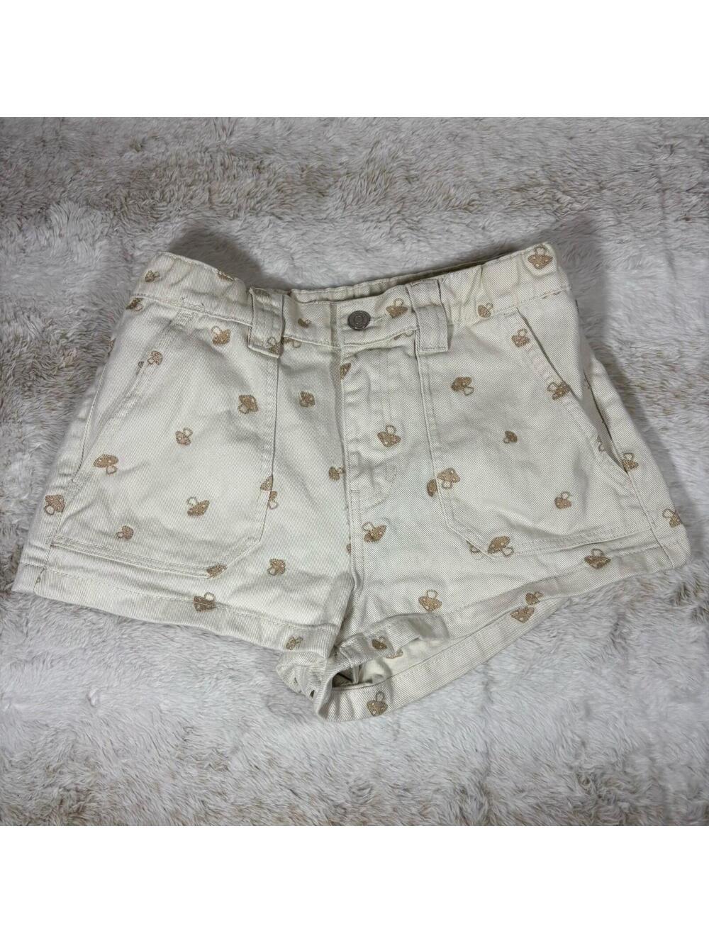 PacSun Mushroom Print Shorts Womens M Cream High Rise Festival Cottagecore